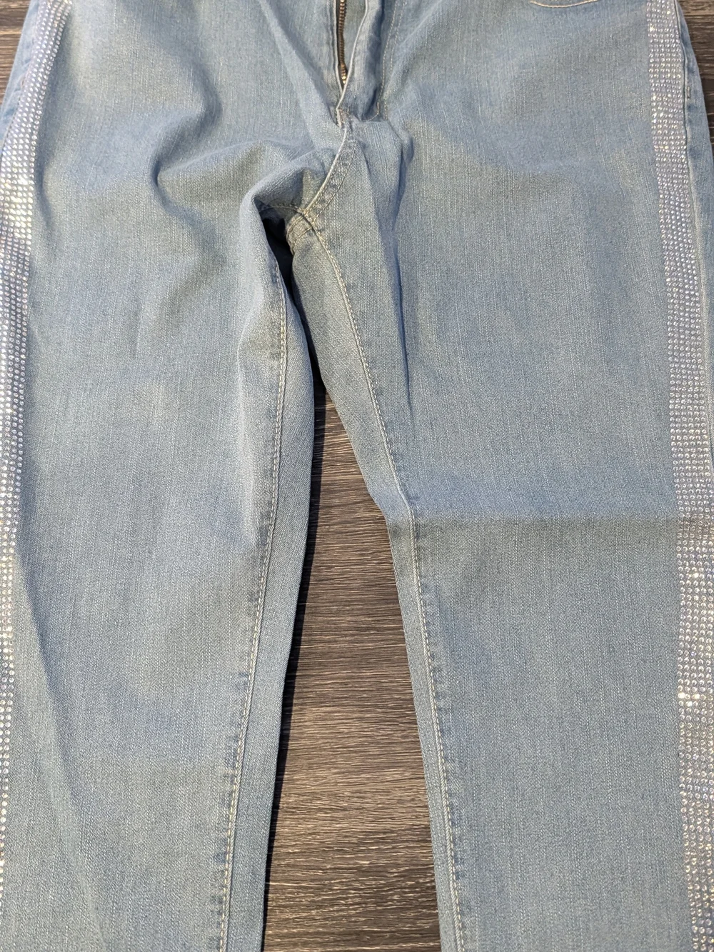 SHEIN Light Blue Skinny Jeans with Rhinestone Side Stripes